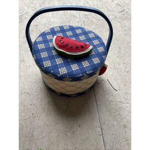 VTG Watermelon Sewing Box Purse Fabric Lined Handled Felt Watermelon Granny Core